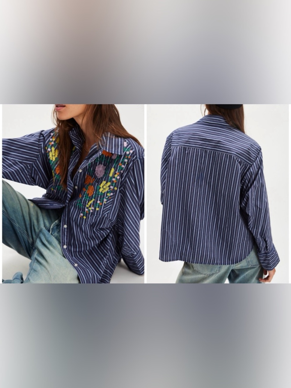 NWT Free People Tricia Fix Embroidered Sabine Striped Top - sapphire combo - XL